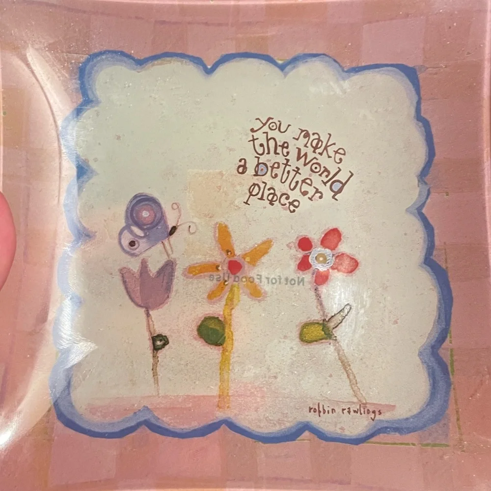 Natural Life Glass Trinket Tray “You make the world a better place” floral
